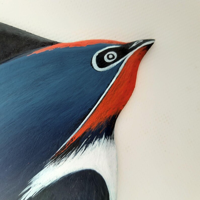 A Couple of Minimalist Painted Wooden and Metal Barn Swallows in Flying