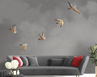Hand-Carved Wooden Doves Wall Art – Gold Silver Flying Birds Decoration