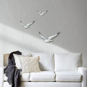 Hand-Carved Wooden Seagull Wall Art - Coastal Beach Home Decor - Set of 3