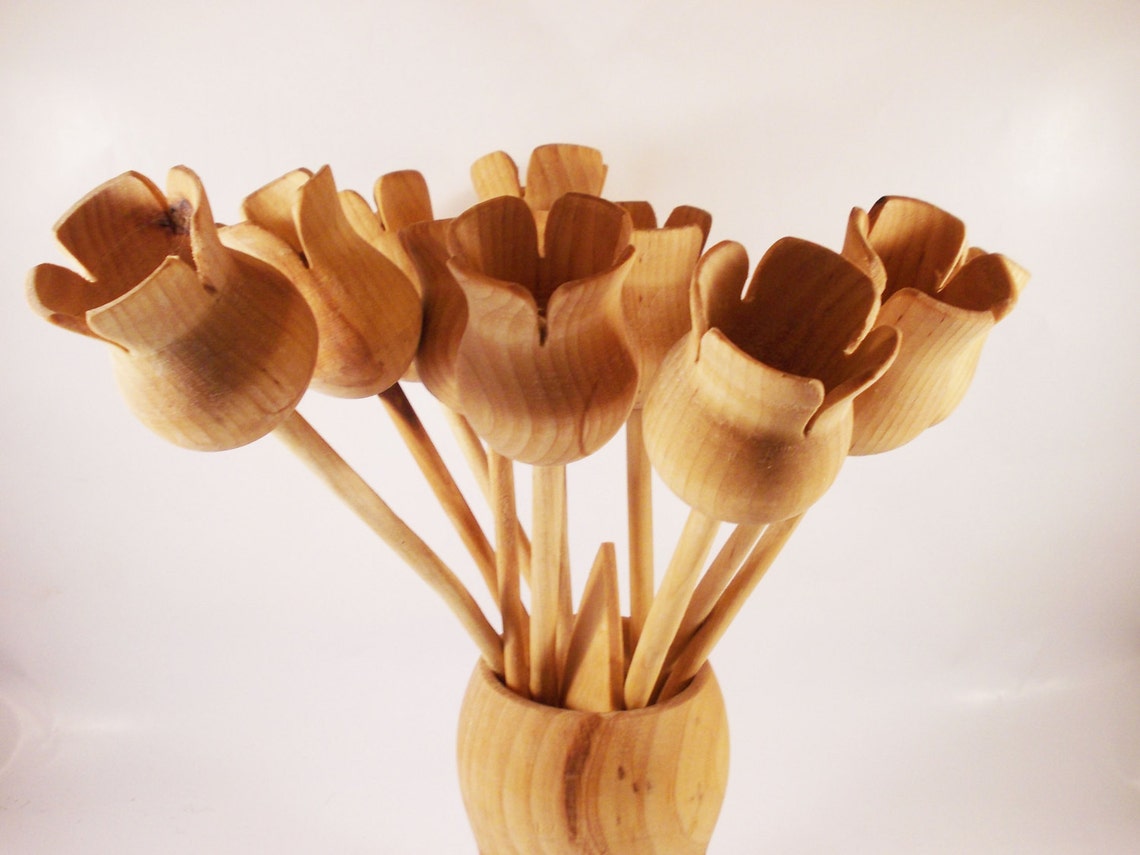 Wooden Flowers, Decorative Wood Flowers, Turned Wood Tulips Etsy