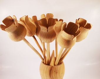 Wooden flowers, Decorative wood flowers,  Turned Wood tulips