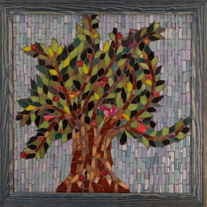 Mosaic picture: The happy tree. Stained glass mosaic art framed and ready to hang for home decoration or office, one of a kind