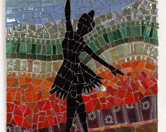 Mosaic picture - Dancer, for home or office decoration with colorful glass. This is one of a kind picture