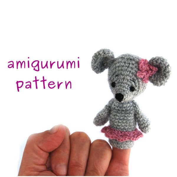 mouse finger puppet pattern, crochet mouse puppet, amigurumi mouse, gift for toddler, how to crochet mouse, ballerina mouse puppet