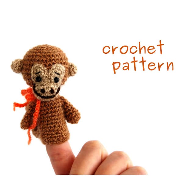 monkey crochet pattern, animal finger puppet, digital description, PDF file, how to make a monkey puppet, educational toy, make it yourself