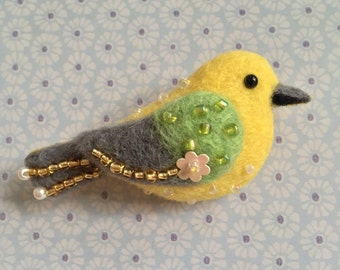 Yellow Birdie Needle-felt Wool Brooch