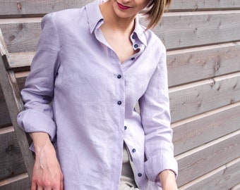 Linen shirt women 20+ COLORS, Button up shirt for summer, Organic linen top, Linen tops for women, Personalized linen shirt