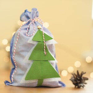 Christmas linen drawstring bag, Small linen bag, Christmas packing, Christmas gift packaging, Linen sack with Christmas tree, Christmas gift image 4