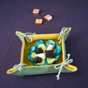 Small linen basket, Decorative bowls for Easter, Fabric basket, Easter basket housewarming gift