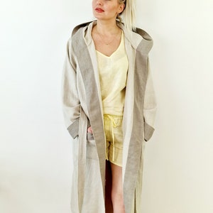 Long Linen Waffle Robe, Unisex Linen Bath Robe With Hood, Linen Bathrobe For Men And Women, Linen Loungewear, Home Wear Robe