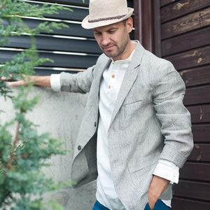 MENS LINEN JACKET, 25 Colors, Striped mens jacket, Summer jacket linen clothes for men, Linen men cardigan for everyday