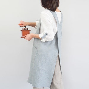 Linen JAPANESE apron for women, Personalized Cross back apron, Christmas gift for her, Gardening apron, Linen aprons for women image 1