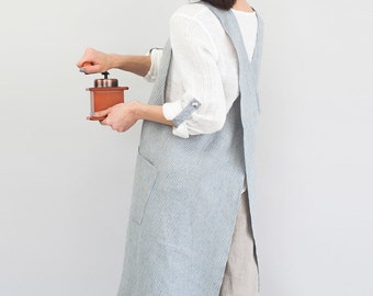 Linen JAPANESE apron for women, Personalized Cross back apron, Christmas gift for her, Gardening apron, Linen aprons for women