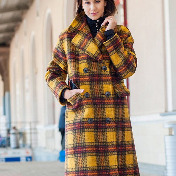 Large Plaid Shirt Women's Woolen Coat