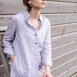 ORGANIC Linen shirt for women, Button up shirt for summer, Plus size linen shirt, Linen tops for women, 25 COLORS, Made to measure