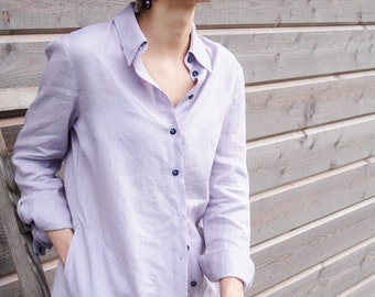 ORGANIC Linen shirt for women, Button up shirt for summer, Plus size linen shirt, Linen tops for women, 25 COLORS, Made to measure