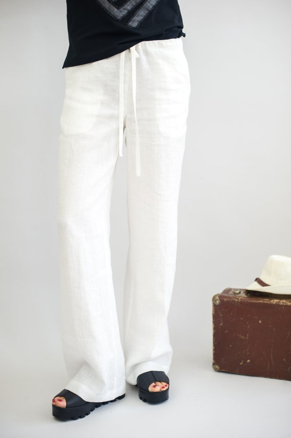 Linen Pants Women, Maxi Pants, Beach Pants, 20 COLORS, White Linen