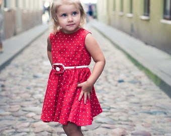 Linen Dress, Polka Dot Dress, Red Dress, Flower Girl Dress, 1st Birthday Girl Outfit, First Birthday Outfit Girl, Baby Girl Dress