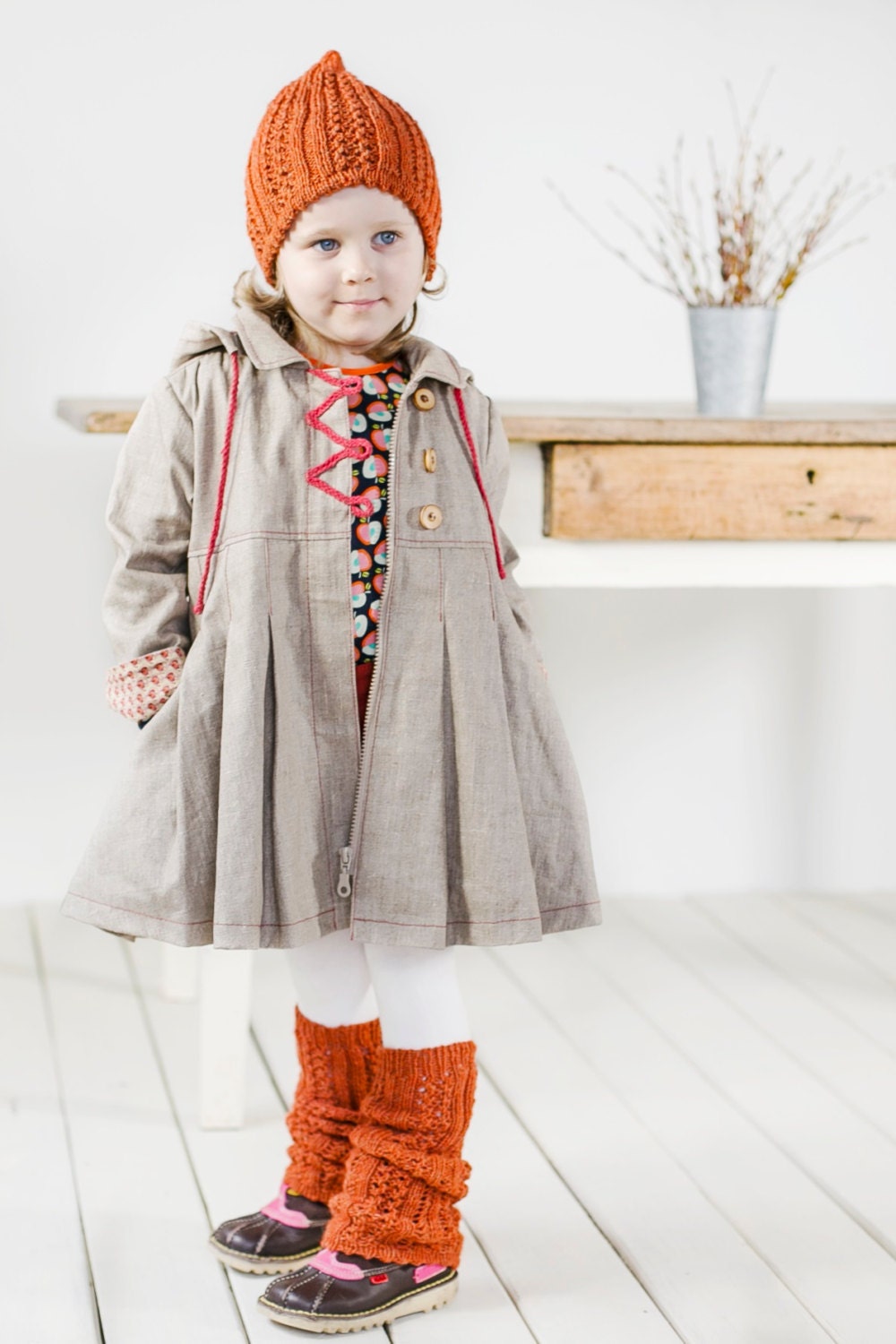 Girls Linen Jacket With Red Details Organic Linen Raincoat - Etsy