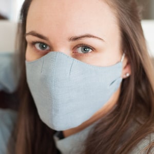 3 LAYERS Face mask for kids and adults, Washable organic linen mouth mask, Reusable dust mask offering more than 20 colors
