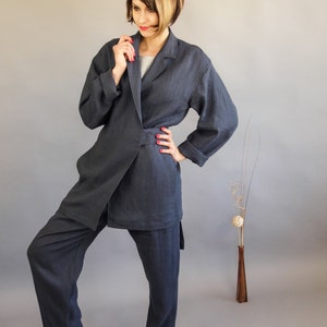 Linen kimono jacket for women, Plus size linen jacket in Japanese style, Womens linen cardigan jacket, Long sleeves linen jackets