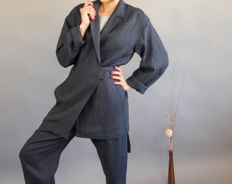 Linen kimono jacket for women, Plus size linen jacket in Japanese style, Womens linen cardigan jacket, Long sleeves linen jackets