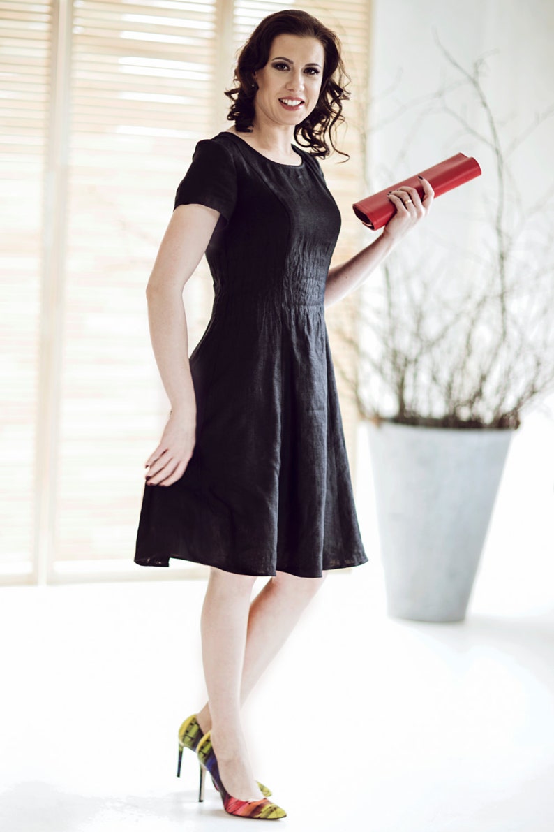 Black linen dress 20 COLORS Linen dresses for women Little black dress image 3