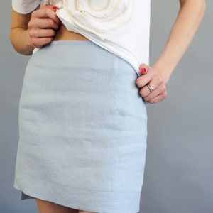 Linen skirt Pencil skirt 25 COLORS Stonewashed linen Mini skirt image 2