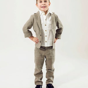 Christening outfit, Baptism outfit, Ring bearer outfit, Ring bearer suit, Boys linen suit, 1st birthday outfit, Baptism suit, 2017V-060