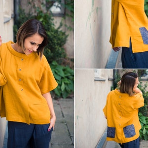 Mustard linen blouse Linen top Linen tunic Linen shirt women Mustard top image 4