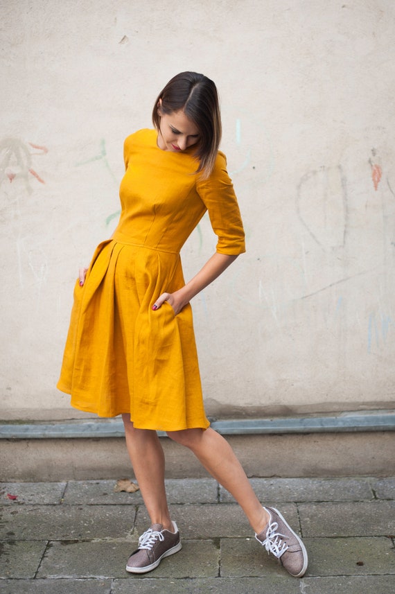 linen mustard dress