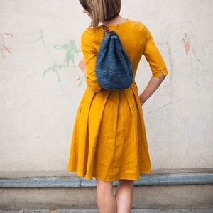 Mustard linen dress for summer, ORGANIC LINEN, 3/4 sleeves, Linen dresses for women, Summer dress, Linen midi dress, 25 COLORS image 6