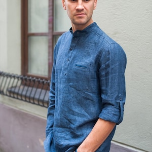 Organic linen shirt for men 2 COLORS, Men button up shirt, Summer shirt for men, Birthday gift for husband, Christmas gift for him