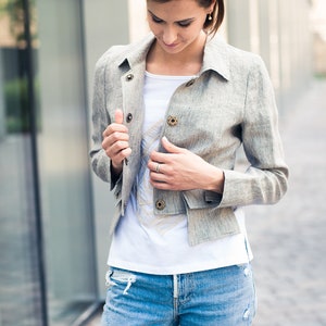 Women linen jacket for summer Cropped jacket for women MADE TO MEASURE Short jacket with pockets