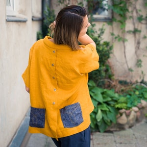 Mustard linen blouse Linen top Linen tunic Linen shirt women Mustard top image 7