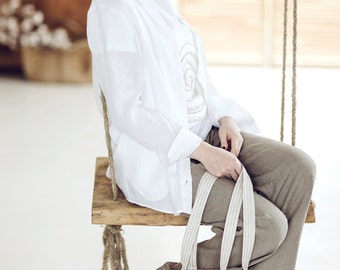 Linen shirt women Flax linen fabric 20+ COLORS Linen tops Linen blouse