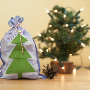 Christmas linen drawstring bag, Small linen bag, Christmas packing, Christmas gift packaging, Linen sack with Christmas tree, Christmas gift image 1