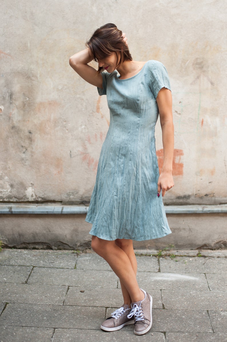 Linen slip dress Linen midi dress for summer Blue linen | Etsy