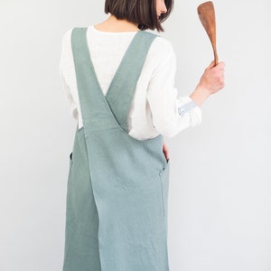 Womens linen Japanese apron, Baking and kitchen apron for women, Cross back linen apron, Full linen apron, Christmas gift for mom image 1