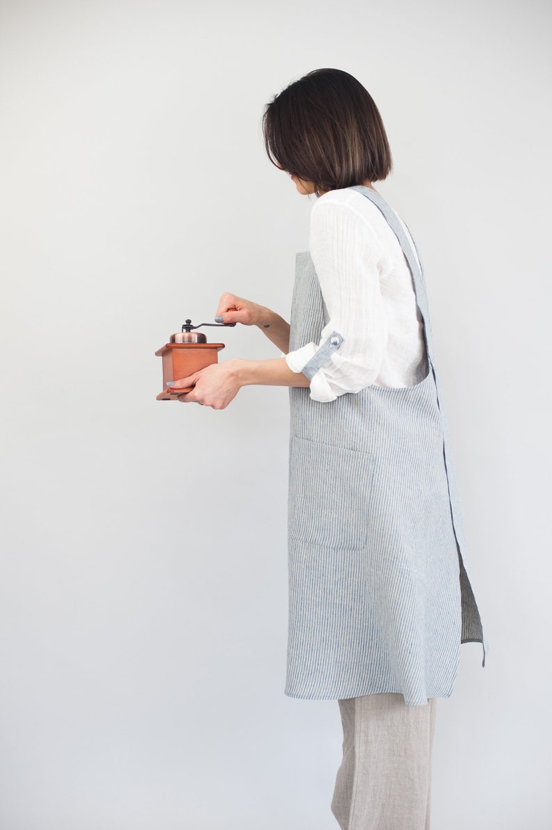 Linen JAPANESE apron for women Personalized Cross back apron Etsy