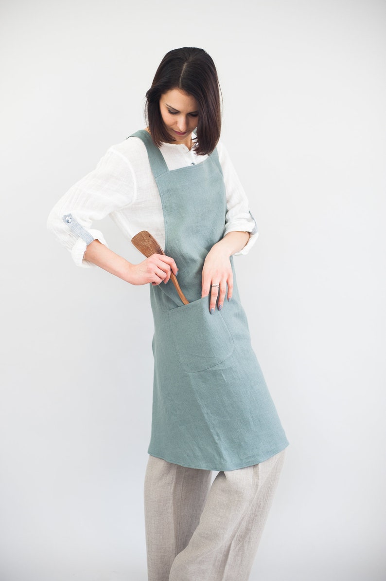 Cross Back Apron Pinafore Apron 20 COLORS Lithuanian Linen Etsy Australia