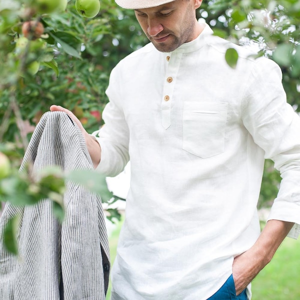 Organic linen shirt for men, 20+ COLORS, Long sleeves linen shirt, Beach wedding shirt, Wedding shirt for men, Summer shirt for men