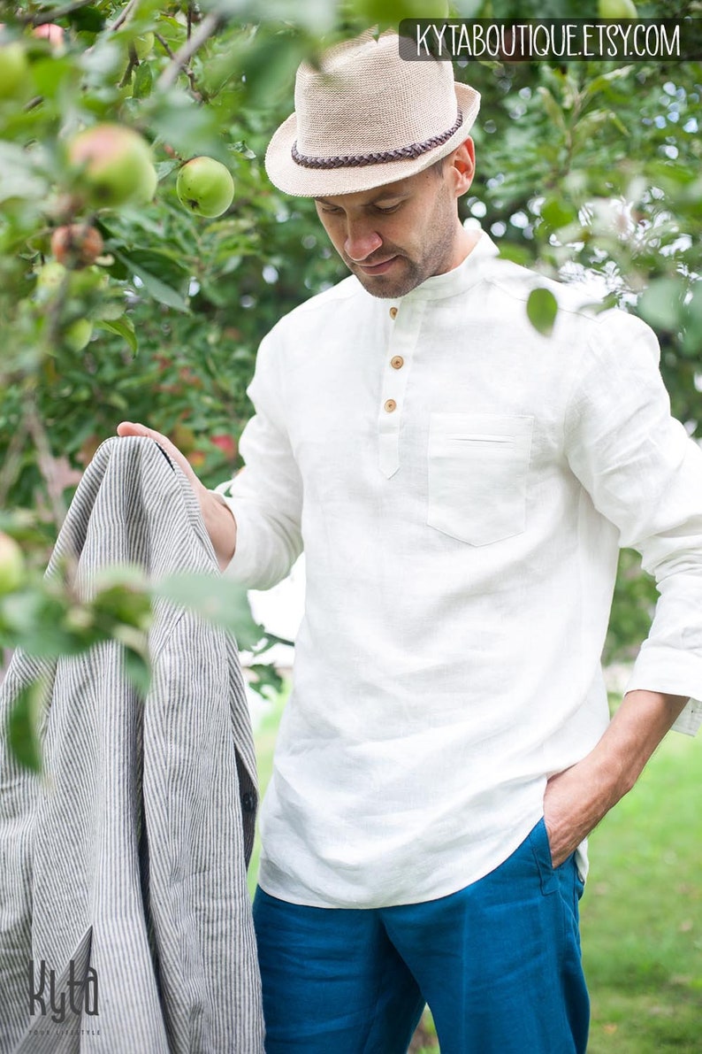 Organic linen shirt for men, 20 COLORS, Long sleeves linen shirt, Beach wedding shirt, Wedding shirt for men, Summer shirt for men image 1