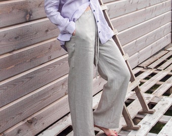 Linen pants with pockets, Organic linen pants for women, Casual wide leg pants for summer, Linen pants for women
