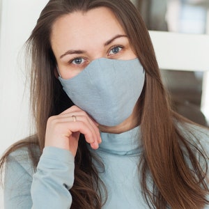 3 LAYERS Linen Face Masks, Washable Reusable Face Mask For Adults and Kids, 3 SIZES Organic Linen Mouth Mask, More than 20 COLORS