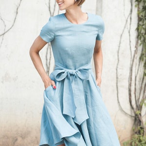 Womens linen dresses 20 COLORS Linen midi dress Linen dresses for women Skater dress Linen summer dress image 4