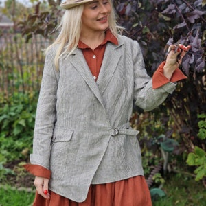 Linen women blazer jacket INDRA, Oversized linen jacket for women, Loose linen cardigan, Long sleeves linen jacket, Plus size summer jacket image 7