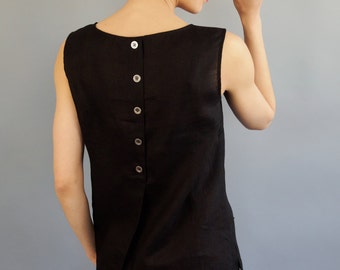 Black linen blouse for summer, Linen tops for women, Plus size linen top, Linen tank top, Organic linen fabric, 2 COLORS