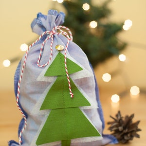 Christmas linen drawstring bag, Small linen bag, Christmas packing, Christmas gift packaging, Linen sack with Christmas tree, Christmas gift image 2