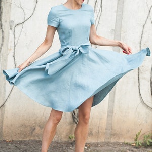 Womens linen dresses 20 COLORS Linen midi dress Linen dresses for women Skater dress Linen summer dress image 6